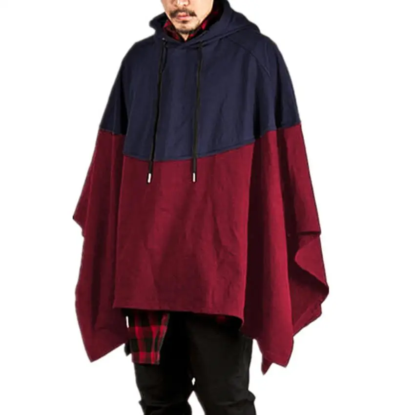 

2019 Mens Poncho Hoodie Irregular Splice Casual Hooded Sweatshirt Jumper Pullover Mantle Cloak Coat Party Wear Male Clothes