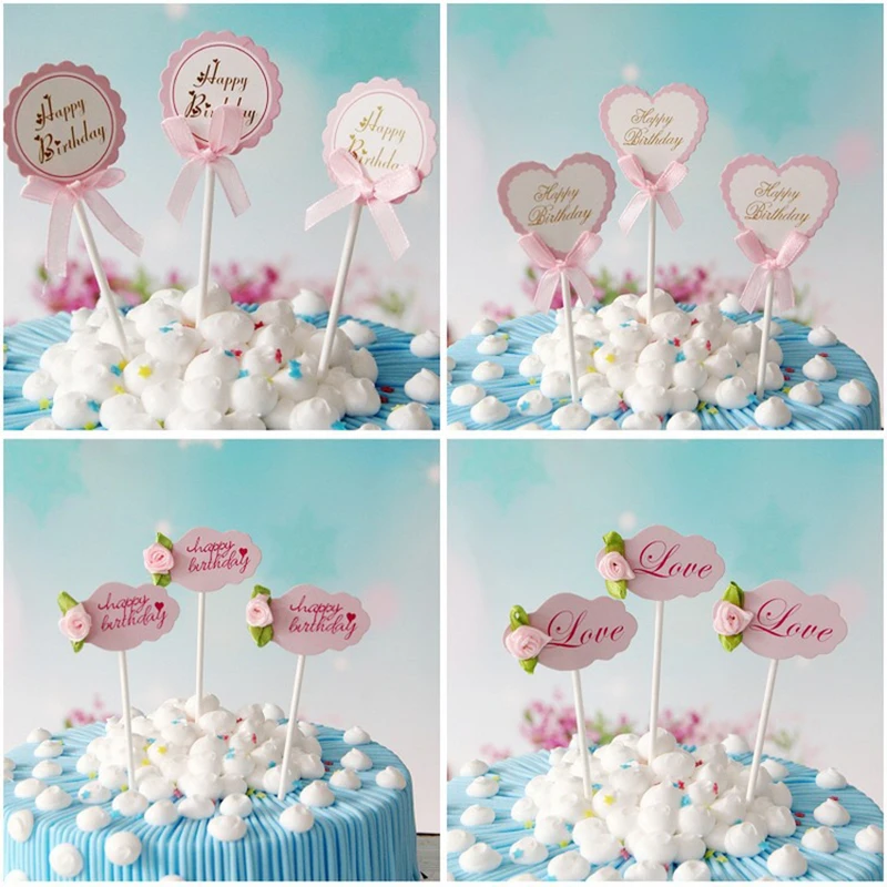 

3pcs DIY blank Round bow cake topper card birthday wedding party theme cake insert decoration flag wedding decoration