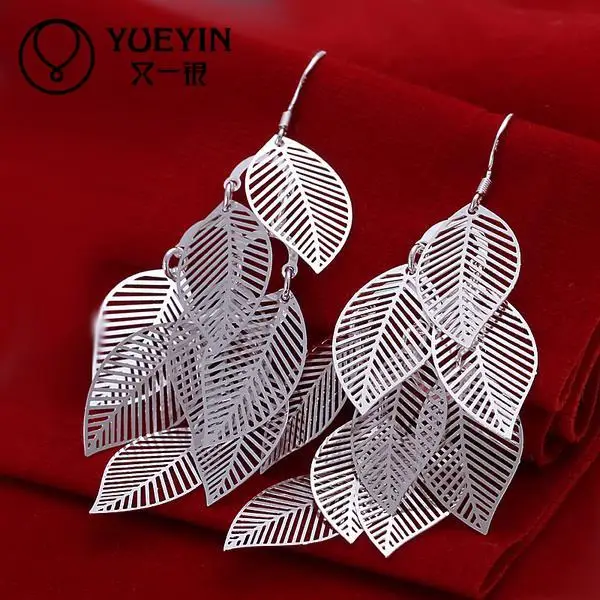 

Free shipping silver plated jewelry earrings fine polish leaf drop jewelry silver earring wholesale and retail SMTE214