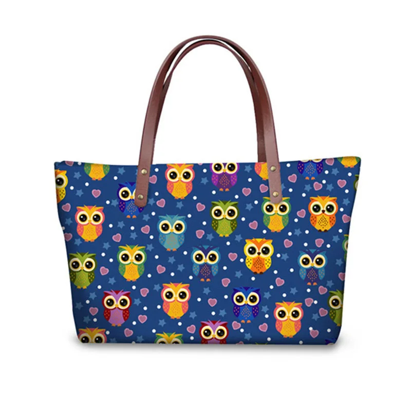 الكرتون البومة مطبوعة لغز نساء حقائب الكتف عالية الجودة الأعلى مقبض حقيبة للسيدات حمل رسول حقائب كبيرة