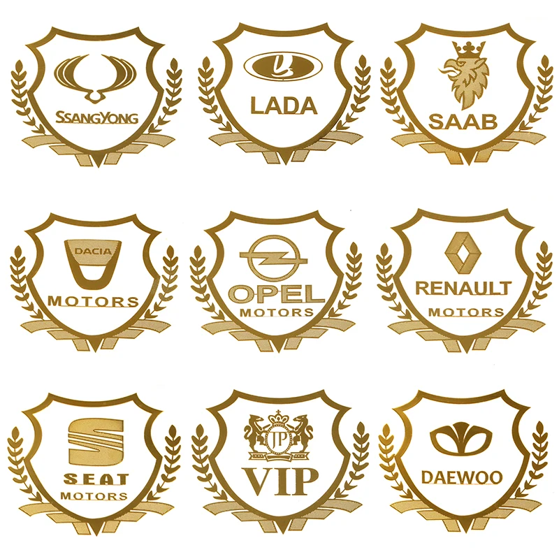 

2pcs/lot Gold 3D Aluminum Car Sticker Emblem Badge for Ford Opel Rada Mazda SEAT WRC Renault fiat KIA Toyota Car Accessories