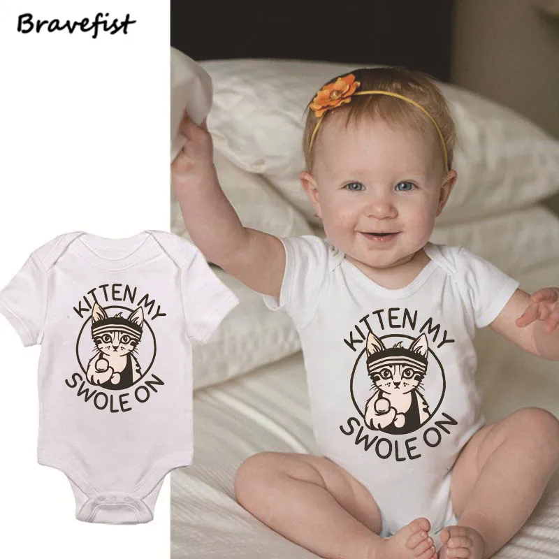 

Unisex Cartoon Baby Girls Boys Clothing Newborn Baby Bodysuit White Cotton 0-24 Months Short Sleeve Baby Clothes With Cat Outfit