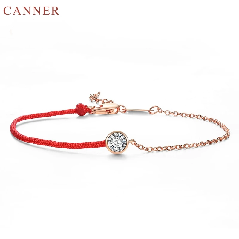 

Lucky Red Rope Bracelet Red Thread Line Silver/Gold/Rose Gold Color Round Crystal Bracelet for Women Gift Fashion Jewelry C35