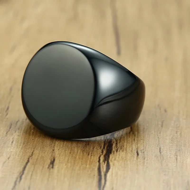 

Round Signet Ring Men's Stainless Steel Black Tone Flat Top Pinky Wholesale Jewelry