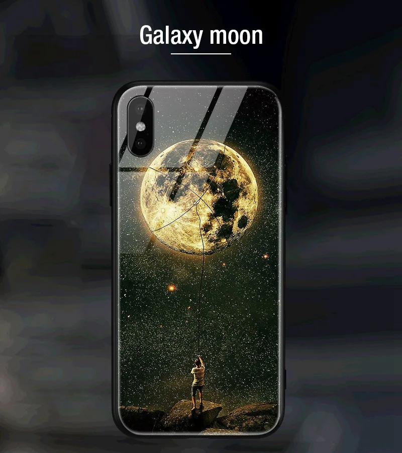Hisomone Star Space Phone Case For iphone X Cute Patterned Tempered Glass Cover For iPhone 7 8 Plus 6 6S Soft Edge Silicone Capa
