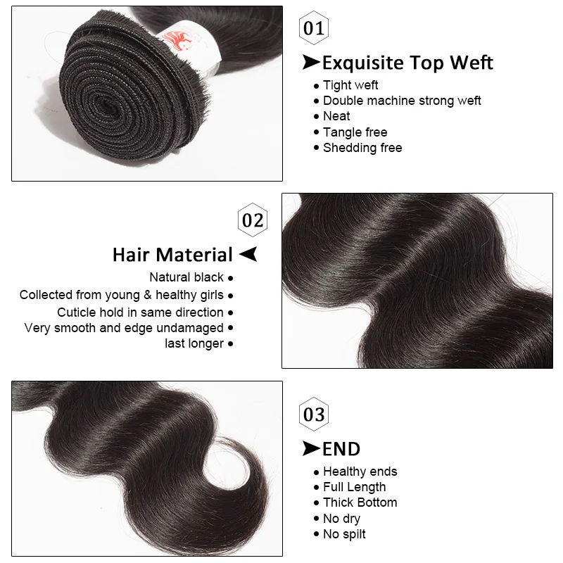 [FYNHA] Cambodian Virgin Hair Weave 3 Bundles Deal Body Wave Weaving Natural Black Human Hair Extension