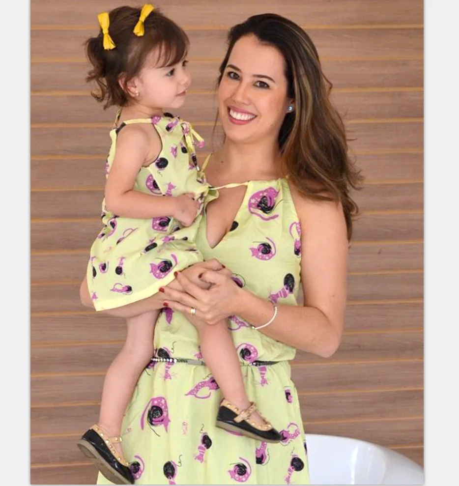 

ZOGAA 2019 Sweet Printed Sling Family Matching Dress Hanging Neck Baby Girl Clothes Green Mother and Daughter Clothes