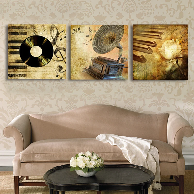 3 Panel Gramophone Music Pop Art Painting Canvas Prints Classical Wall