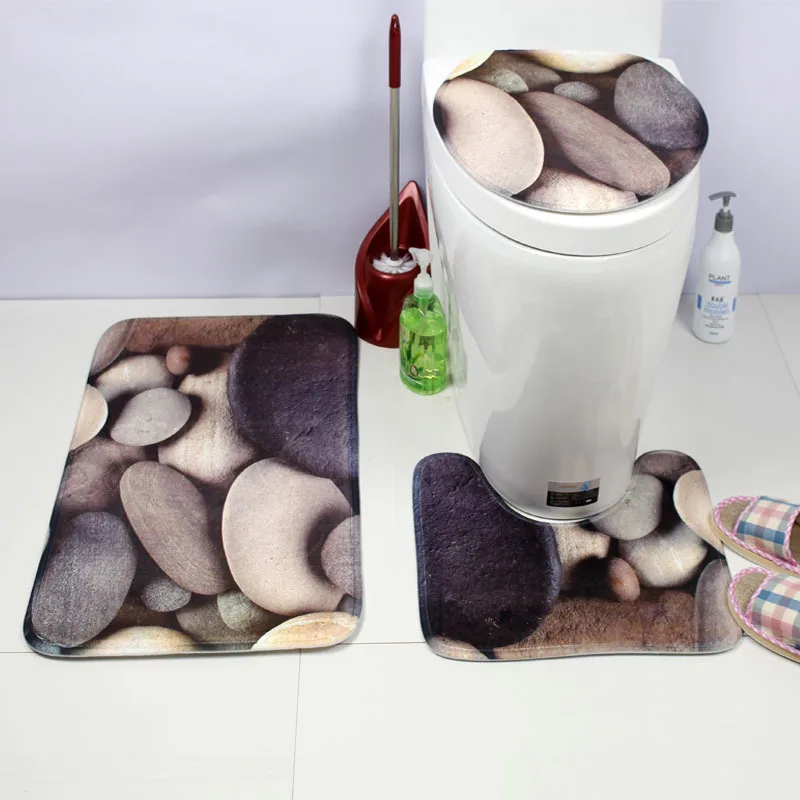 

3pcs/set Bath Mat Ocean Pattern Bathroom Anti-slip Mat Set Flannel Absorbent Toilet Seat Cover Rug Bathroom Accessory 2019 Style