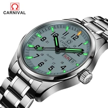 Véritable carnival 8638 hommes de quartz montre tritium gaz et étanche relatio masculin