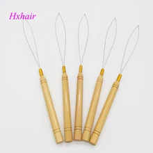 Опт-10 шт деревянная ручка Нитевдеватель петли с проволокой из нержавеющей стали/тяговые микро кольца/петли инструменты для наращивания волос