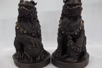 

10 Pure Copper Bronze Guardian Feng Shui Evil Beast Fu Foo Dog Lion Unicorn Pair
