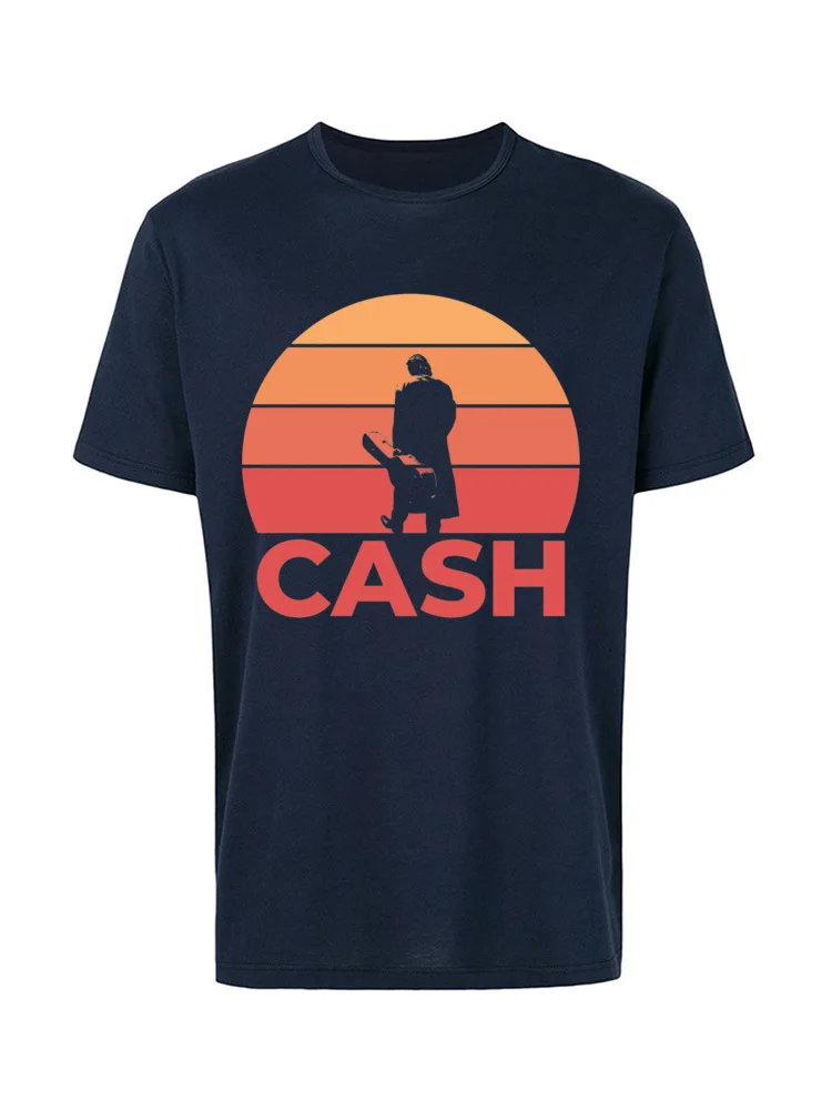 Personalized Johnny Cash Sunset 6124 T Shirt for Men On Sale Summer O Neck Cotton Fabric Short Sleeve T-shirts Design T Shirt Johnny Cash Sunset 6124 navy