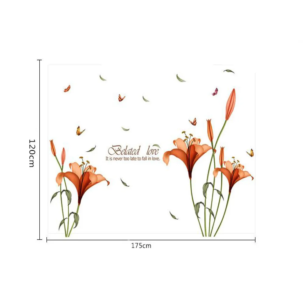 Красивые наклейки на стену с изображением цветов апельсиновой лилии, сделай сам, цветы бабочки, художественное украшение, съемная наклейка для гостиной, домашний декор, наклейки