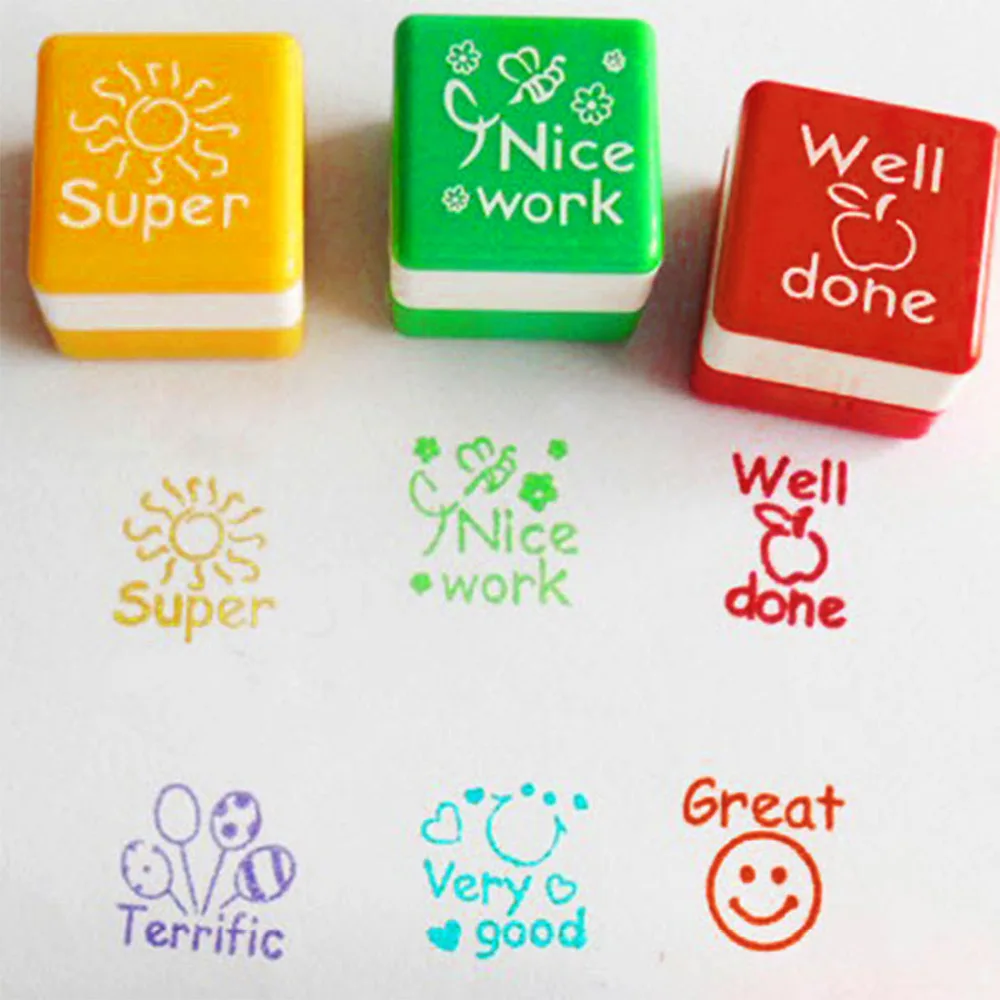 

Big Sale 6 PCS Cute Cartoon Kids Stamp Motivation Sticker School Scrapbooking Stamp DIY Teachers Inking Praise Reward Stamps