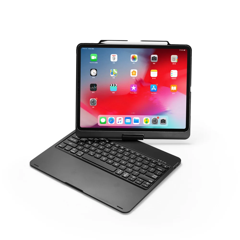 Для iPad Pro 12,9 3-го поворотного 360 градусов светодиодный беспроводной Bluetooth чехол с клавиатурой на русском/испанском/иврите