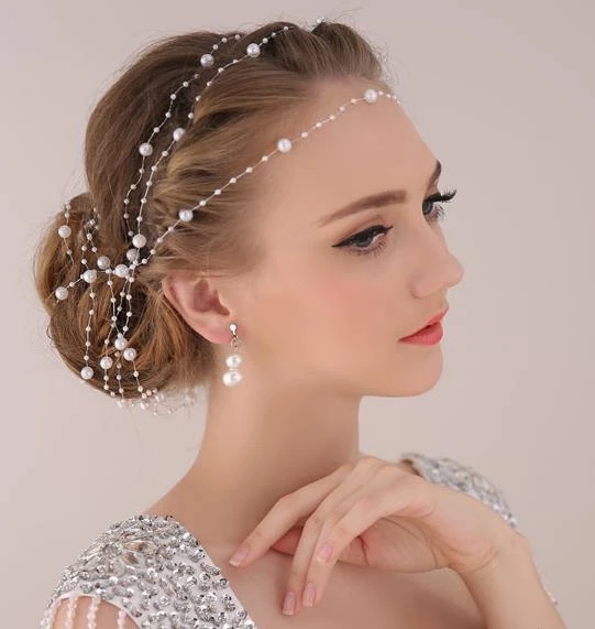 

Pearl Chain Bride Head Chain bijoux de tete hair accessories wedding hair jewelry sieraden headpiece diadem diademas