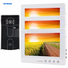 DIYSECUR 10 inch Wired Video Door Phone Doorbell Home Security Intercom System RFID Camera IR Night Vision 1 Camera 3 Monitors