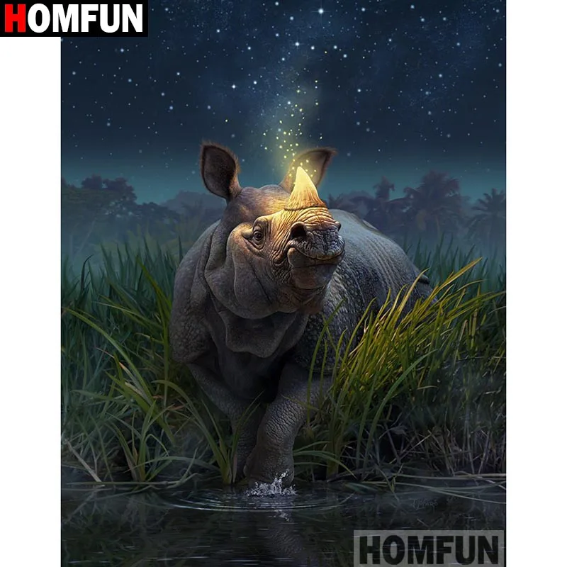 Алмазная 5D картина HOMFUN ЕДИНОРОГ И Рино вышивка крестиком полная выкладка