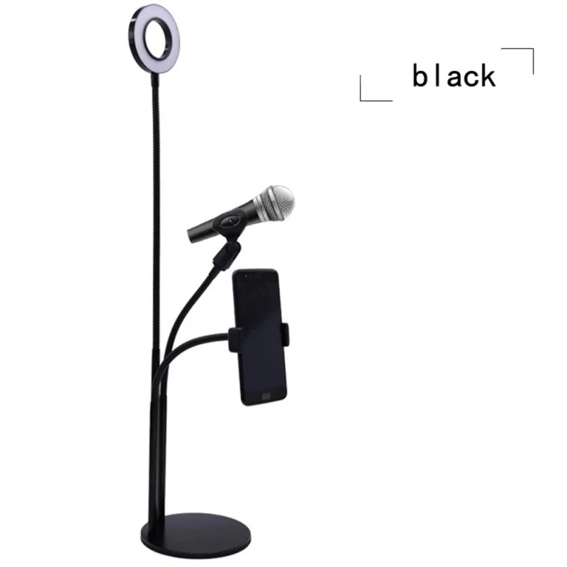 

Selfie Ring Photography Enhancing Light Cell Phone Stand for Live Stream Makeup LED Camera Light for iPhone Android + Mic Holder