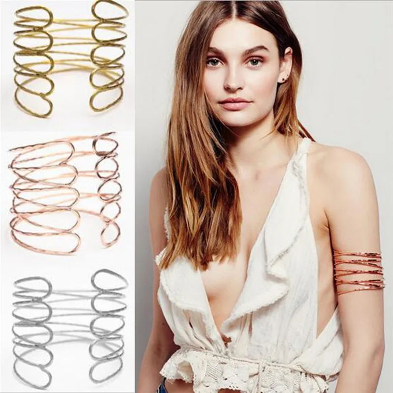 Women Gothic Jewelry Trendy Alloy Geometric Armband Upper Arm Cuff Bracelets & Bangles Exaggerated Party Accessories