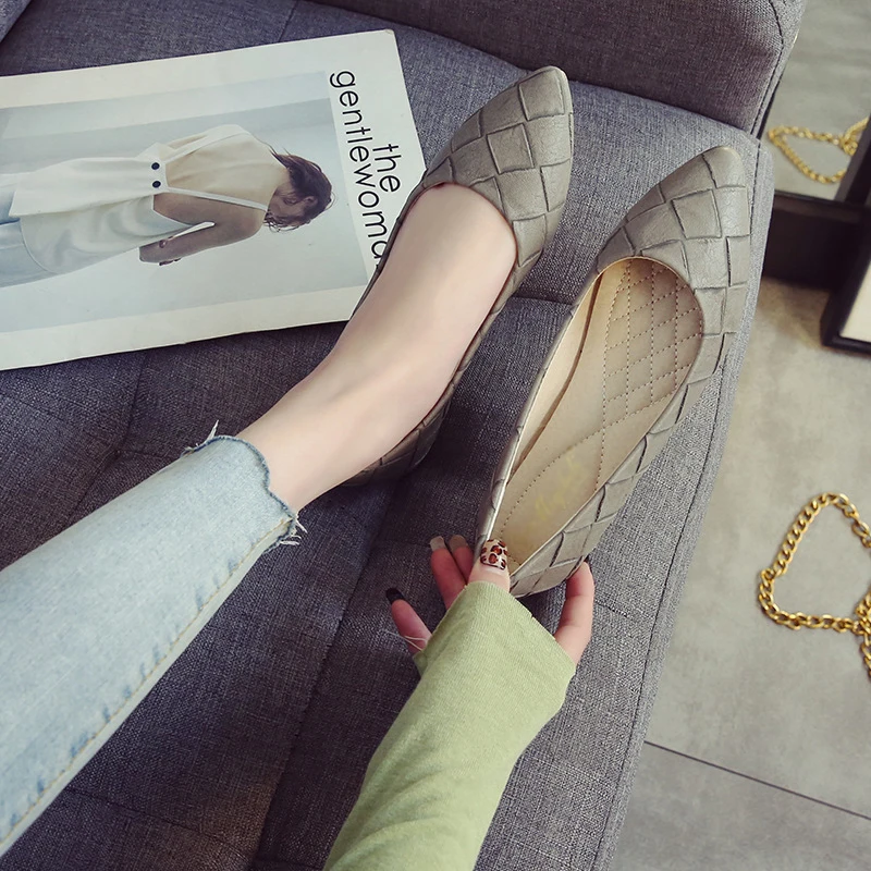 Silentsea/ г. Весенние женские туфли на плоской подошве женская обувь без застежки тонкие туфли с острым носком женская обувь розового цвета размера плюс 33-43 - Цвет: gray