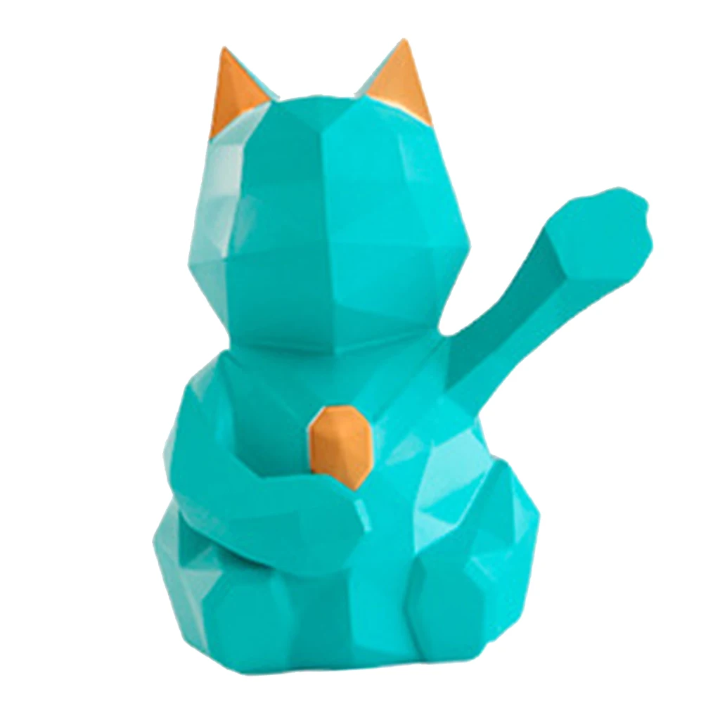 3D Abstract Art Geometric Fortune Lucky Cat Sculpture Resin Animal Statue Figurines Feng Shui Decor