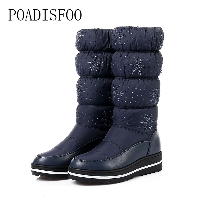 

POADISFOO Puls Size Snow Boots 2017 winter warm solid color sequins fashion platform cotton boots Thick plush high quality.X-92