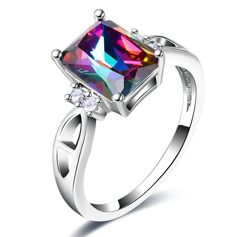 MJARTORIA Luxury Rhinestone Silver Color Copper Wedding Rings Square Colored Female Ring Jewelry Changing For Woman | Украшения и