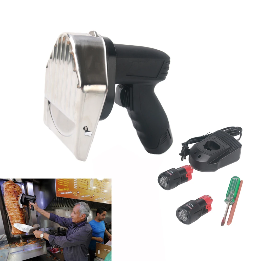 

ITOP UL/UK/EU Plug Rechargeable Shawarma Knife Doner Kebab Slicer 2 Rechargeable Battery 2 Sharp Blades Commercial Cut 0~8mm