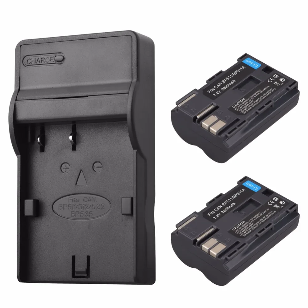 

2000mAh BP-511 BP511A Digital Camera Battery with Wall Charger For Canon EOS 40D 300D 5D 20D 30D 50D 10D D60 G6 Backup Batteries