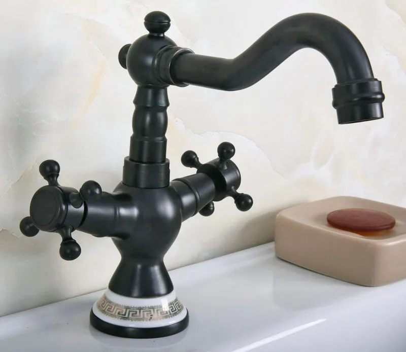 Black Oil Rubbed Bronze Ceramic Base Kitchen Wet Bar Bathroom Vessel Sink Faucet Single Hole Swivel Spout Mixer Tap anf649