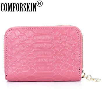 

COMFORSKIN Brand New Fashion Alligator 100% Genuine Leather Zipper Unisex Credit Card Holders Designer ID Card Case Hot Sales