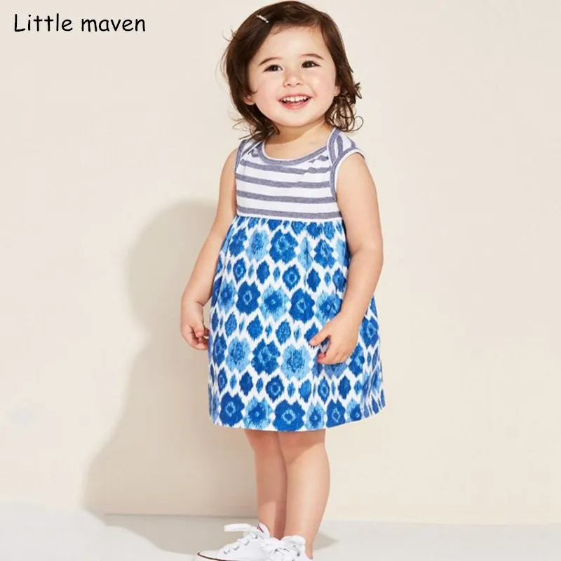 Little maven/Новинка года; летнее Брендовое платье для маленьких девочек; Детские хлопковые платья в полоску без рукавов; S0335