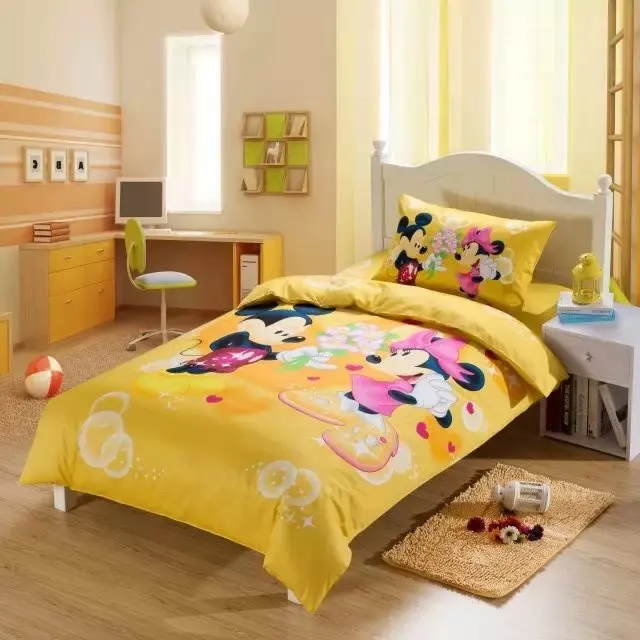 

Mickey Minnie comforter bedding sets single twin size bed duvet covers bedclothes cotton Girls bedroom decor 3-5pc yellow color