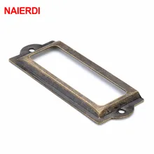 NAIERDI 82*30mm mango de latón antiguo marco de extracción de etiqueta de metal Tarjeta De Nombre de archivo titular para muebles tirador de cajón de armario caja de Hardware