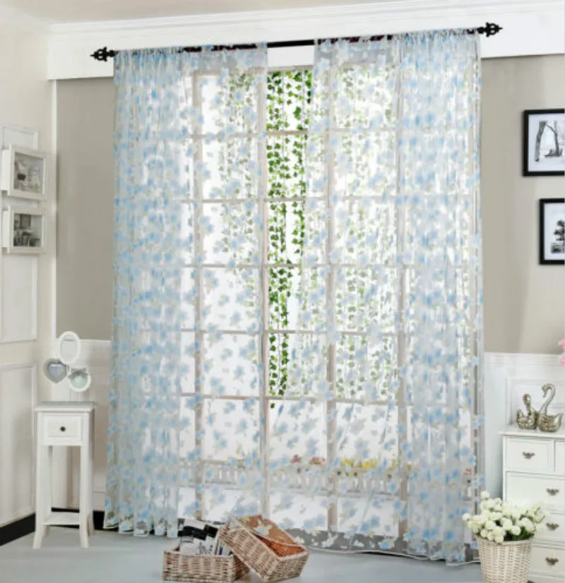 

Floral Tulle Voile Door Window Curtain Drape Panel Sheer Scarf Valances Divider
