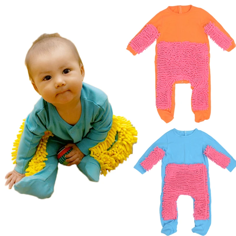 Hot Baby Mop Romper Outfit Unisex Boy Girl Polishes Floors Cleaning Mop Suit Autumn Winter Kids Crawls Toddler Swob Jumpsuit bright baby bodysuits	