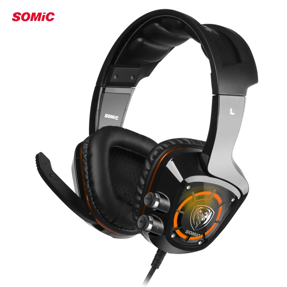 SOMiC G910 virtual 7,1 Игровые наушники с микрофоном, объемный звук, вибрация, USB гарнитура, басовый светодиодный светильник для ПК и ноутбука