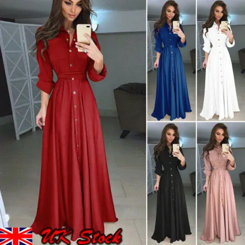 

2019 New Fashion Hot Sale Ladies Long Sleeve Slim High-waist Floor-Length Dress Women Party Dress Clothing Five Colors S-XXXL