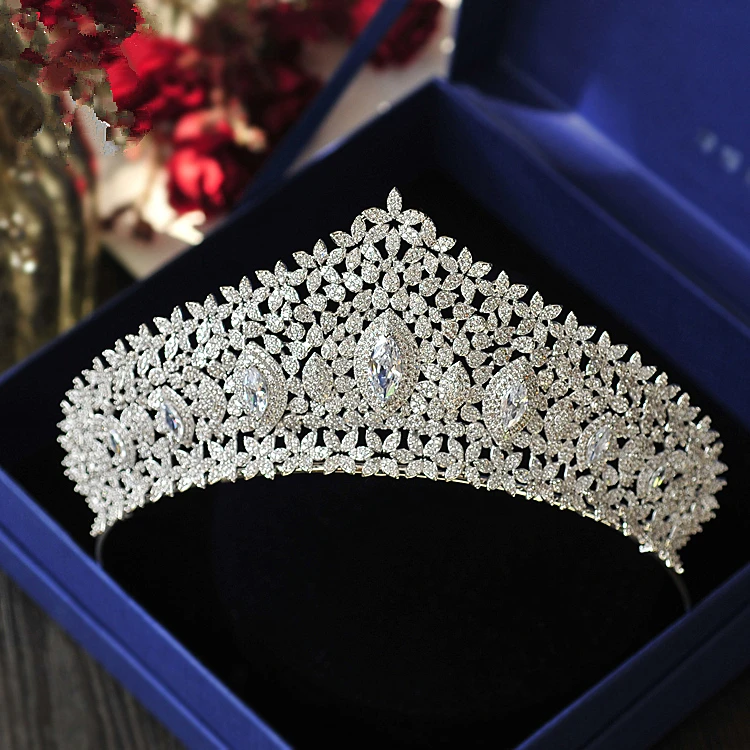 

Micro Paved Full Cubic Zircon Tiara Luxury Zirconia Crown Wedding Hair Accessories Bride Large CZ Coroa Novia Diadam WIGO1200