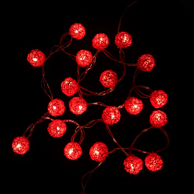 AC/Батарея светодиодный Рождественская гирлянда для улицы 20 красный ротанга шары Свадебные Фея праздник сад номер Декоративная гирлянда