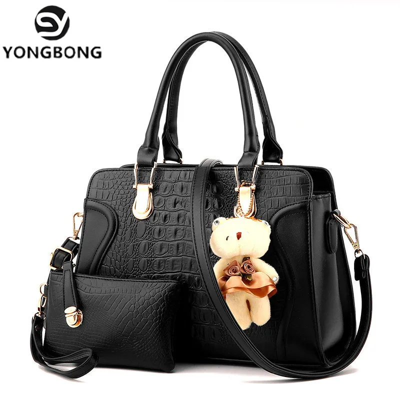

YONGBONG 2 Sets Famous Women Patchwork Bag Top-Handle Handbags Crocodile Women Messenger Bags PU Leather Composite Totes Wallet