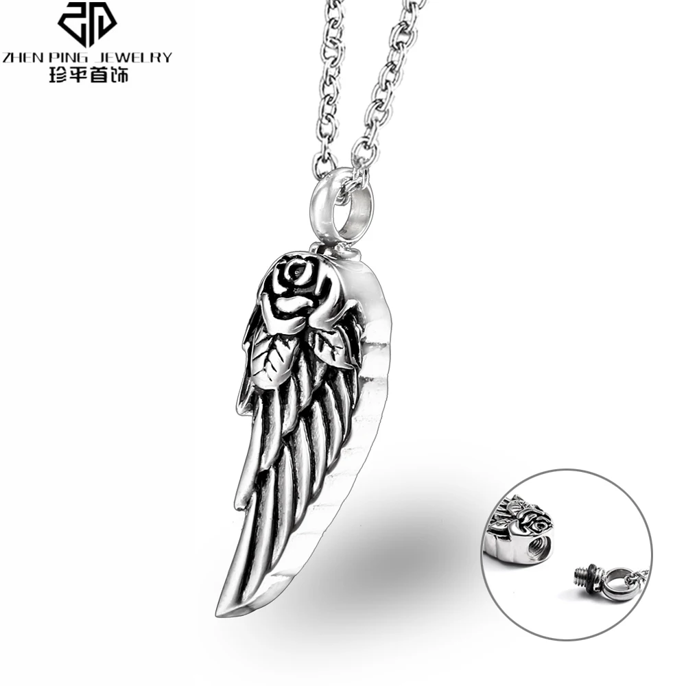 

Trendy Mini Pet Urn Stainless Steel Angel Wings Cremation Urn pendant for Ashes Perfume Bottle Men Women