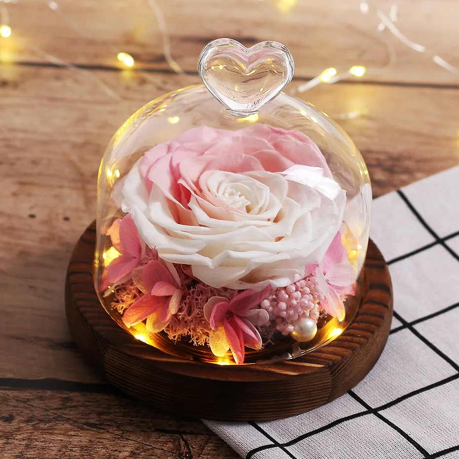 

2 Color Merge Real Rose In Glass Dome Led Lamp Beauty And The Beast Immortal Flower Exclusive Rose Valentine's Day Birthday Gift
