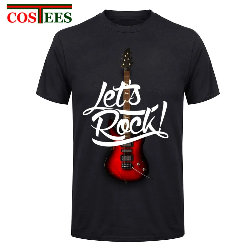 Дешевые рок-футболка Для мужчин Гитары бас Let's Rock футболка Гитары бас Let's Rock футболки на заказ короткий рукав партии Для мужчин мужской Teeshirts
