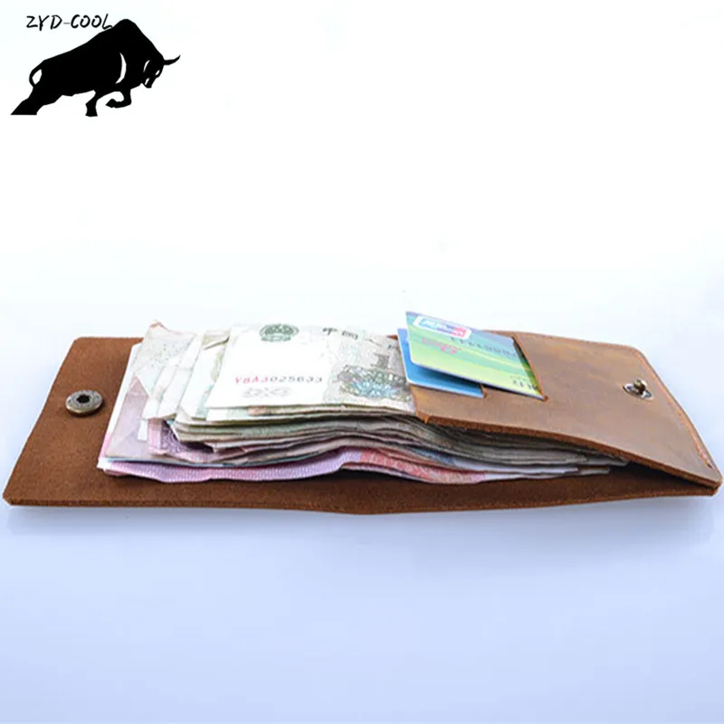 

ZYD-COOL 100% Handmade Custom Vintage Style Genuine Crazy Horse Cowhide Leather Men Wallet Purse Male