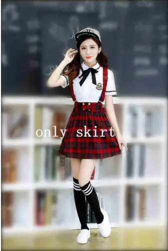 Хит, Корейская школьная форма для девочек, Jk, морской моряк, костюм для женщин, японская школьная форма, хлопковая белая рубашка+ клетчатая юбка на лямках - Цвет: A