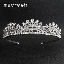 Mecresh Кристалл Свадебные короны и диадемы роскошный серебряный цвет принцесса украшения для волос для девочек свадебные аксессуары для волос HG147