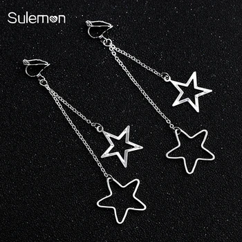 

Geometry Pentagram Clip Earrings No Pierced Ear Clip Metal Tassel Clip On Earrings Women Five-Pointed Star Earring Jewelry CE118